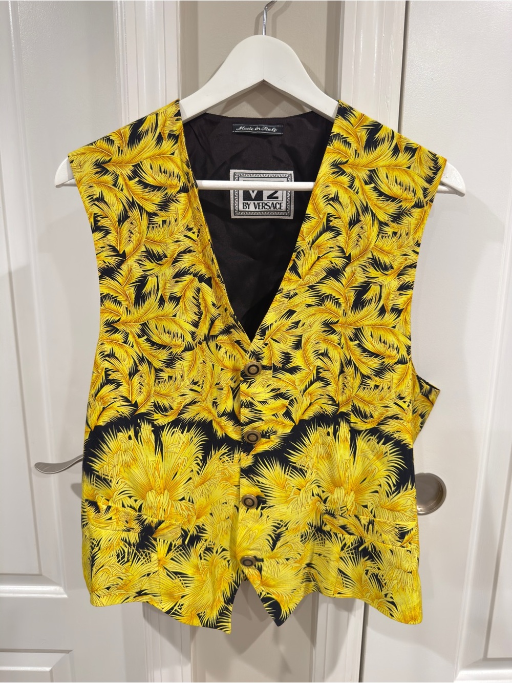 Yellow Vintage Style Palm Print Vest" or "Retro Baroque Print Vest".
